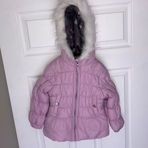 Weathertamer Girls Winter puffer jacket fleece lined faux fur lined hood 4T